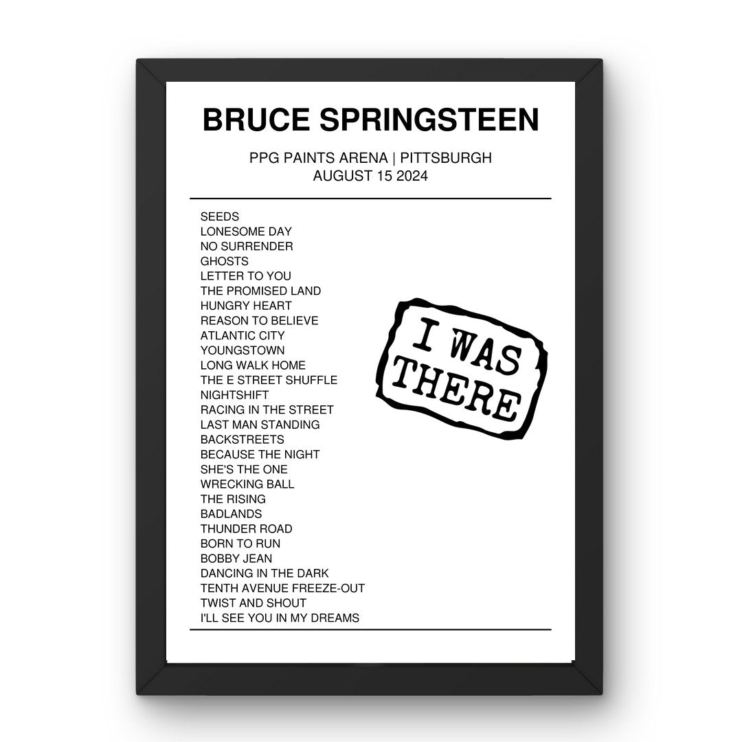 Bruce Springsteen August 15, 2024 PPG Paints Arena Pittsburgh Setlist Poster - Setlist