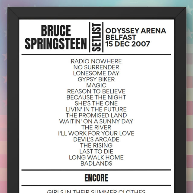 Bruce Springsteen Belfast 15 December 2007 Replica Setlist - Setlist