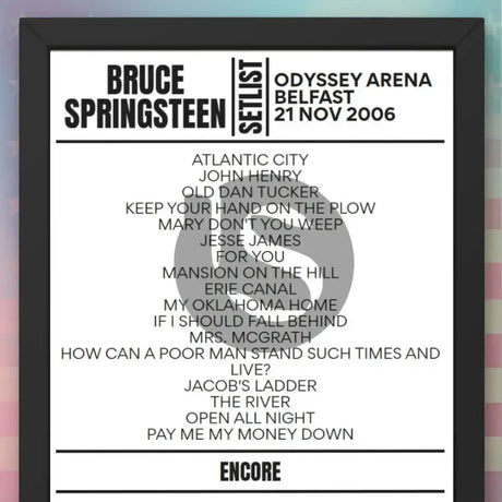 Bruce Springsteen Belfast 21 November 2006 Replica Setlist - Setlist