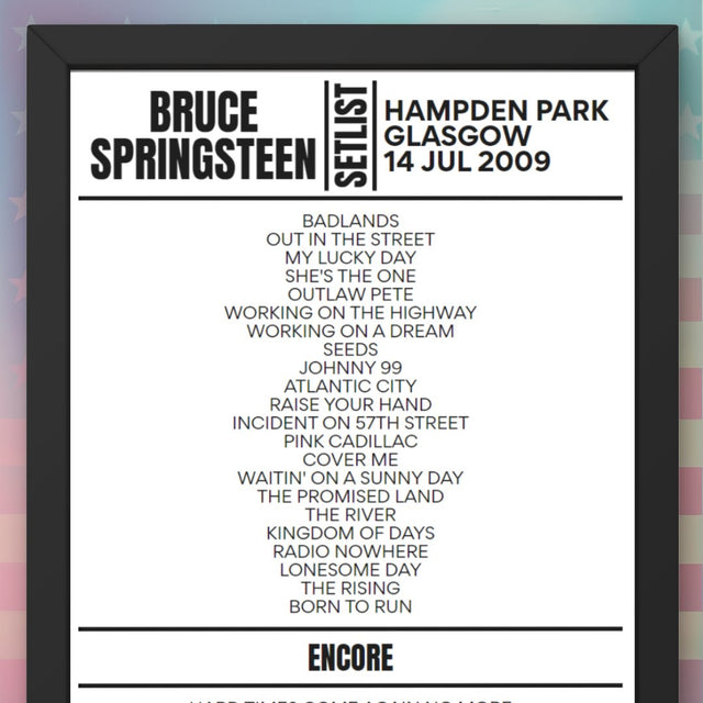 Bruce Springsteen Glasgow July 14, 2009 Replica Setlist - Setlist