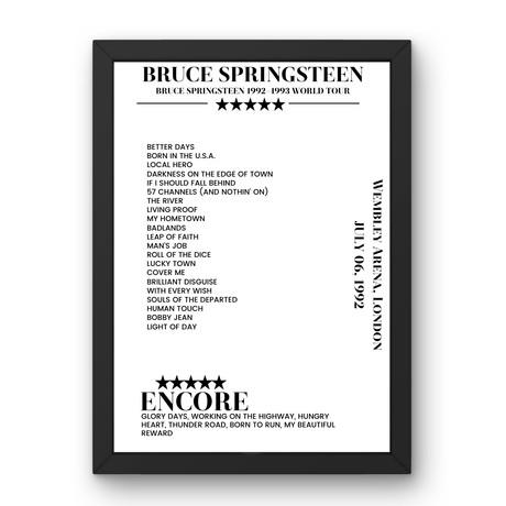 Bruce Springsteen July 06, 1992 Wembley Arena London Setlist Poster - Setlist