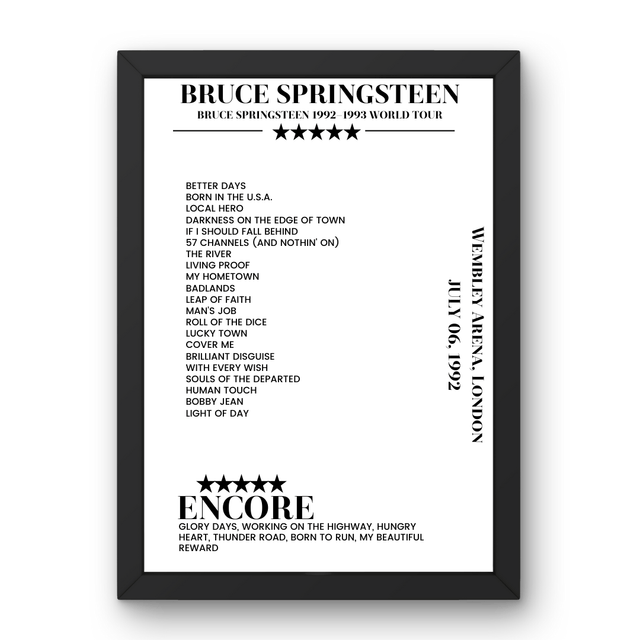 Bruce Springsteen July 06, 1992 Wembley Arena London Setlist Poster - Setlist