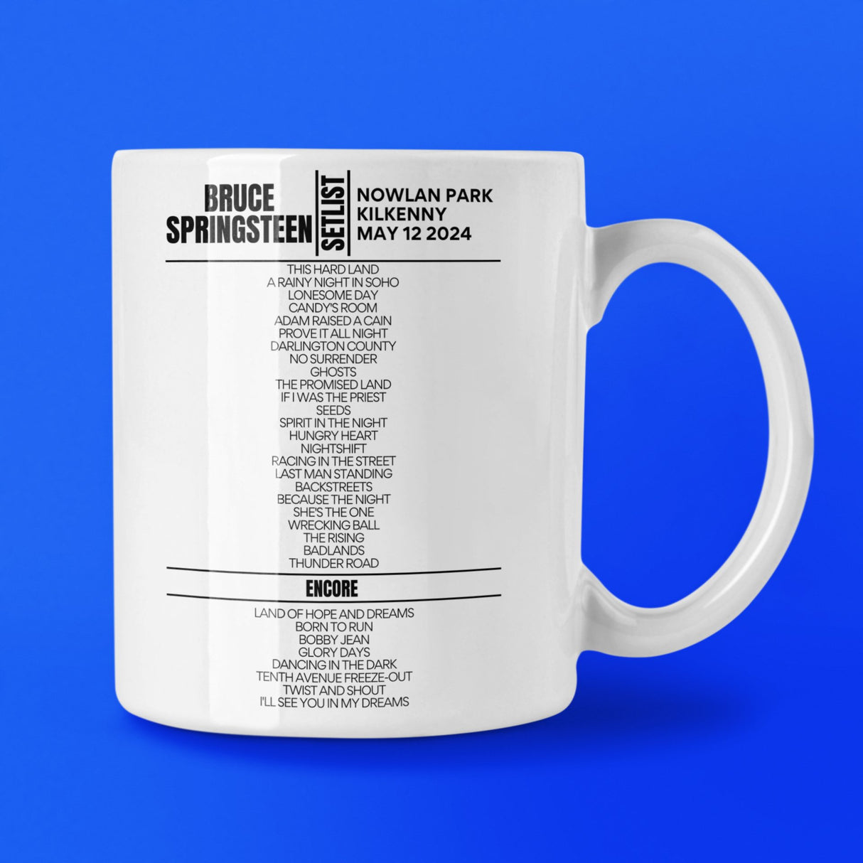 Bruce Springsteen Kilkenny May 12 2024 Replica Setlist Mug - Setlist