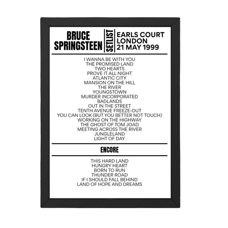 Bruce Springsteen London 21 May 1999 Replica Setlist - Setlist