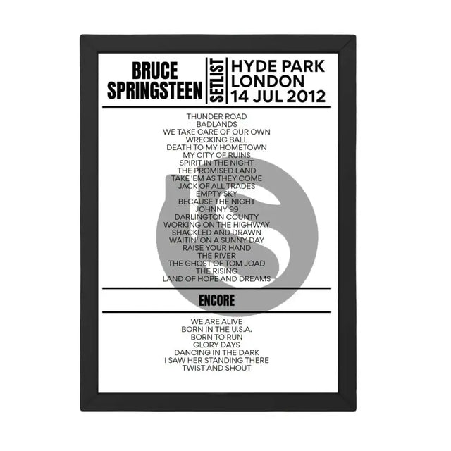 Bruce Springsteen London July 14, 2012 Replica Setlist - Setlist