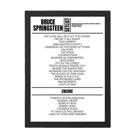 Bruce Springsteen Manchester 01 May 1999 Replica Setlist - Setlist