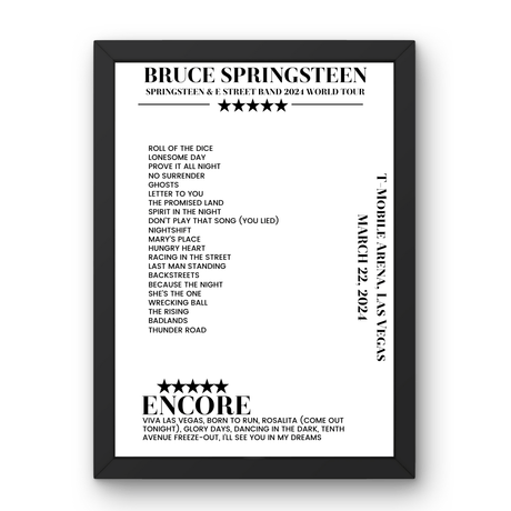 Bruce Springsteen March 22, 2024 T - Mobile Arena Las Vegas Setlist Poster - Setlist