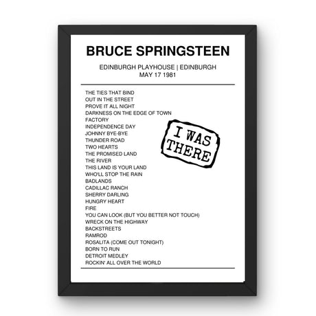 Bruce Springsteen May 17, 1981 Edinburgh Playhouse Edinburgh Setlist Poster - Setlist