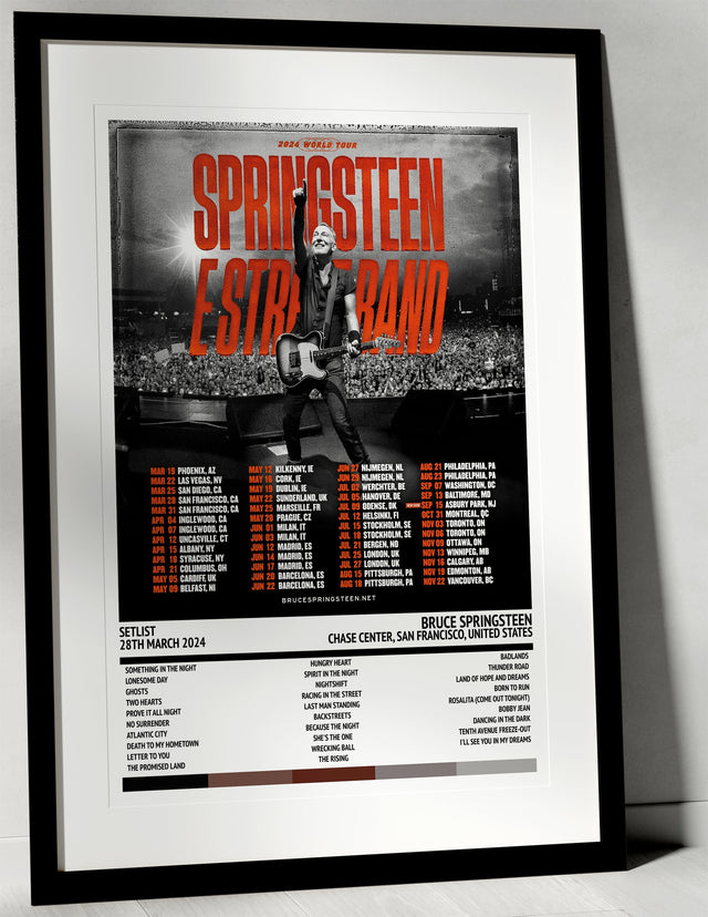 Bruce Springsteen Springsteen & E Street Band 2024 World Tour Chase Center San Francisco 28th March 2024 - Setlist Tour Poster - Setlist