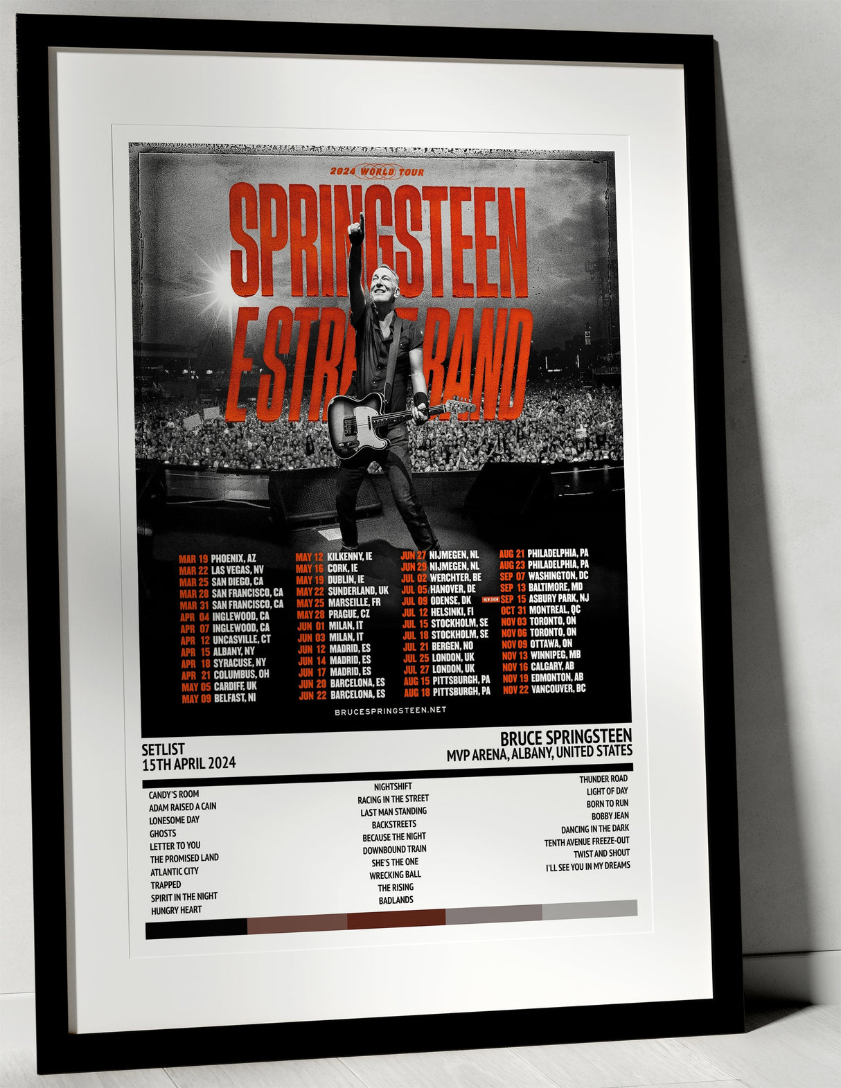 Bruce Springsteen Springsteen & E Street Band 2024 World Tour MVP Arena Albany 15th April 2024 - Setlist Tour Poster - Setlist