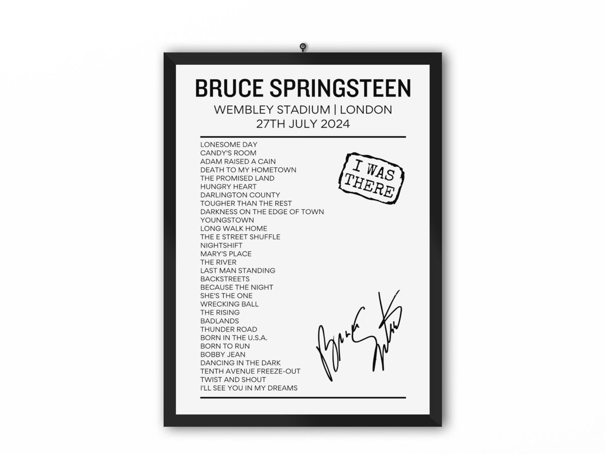 Bruce Springsteen Wembley Stadium 27th July 2024 Setlist Poster