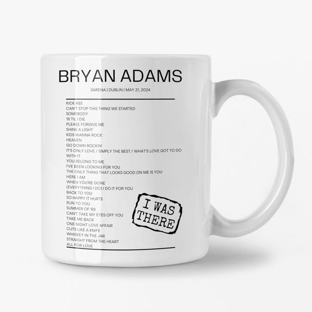 Bryan Adams 3Arena Dublin May 21, 2024 Replica Setlist Mug - Setlist