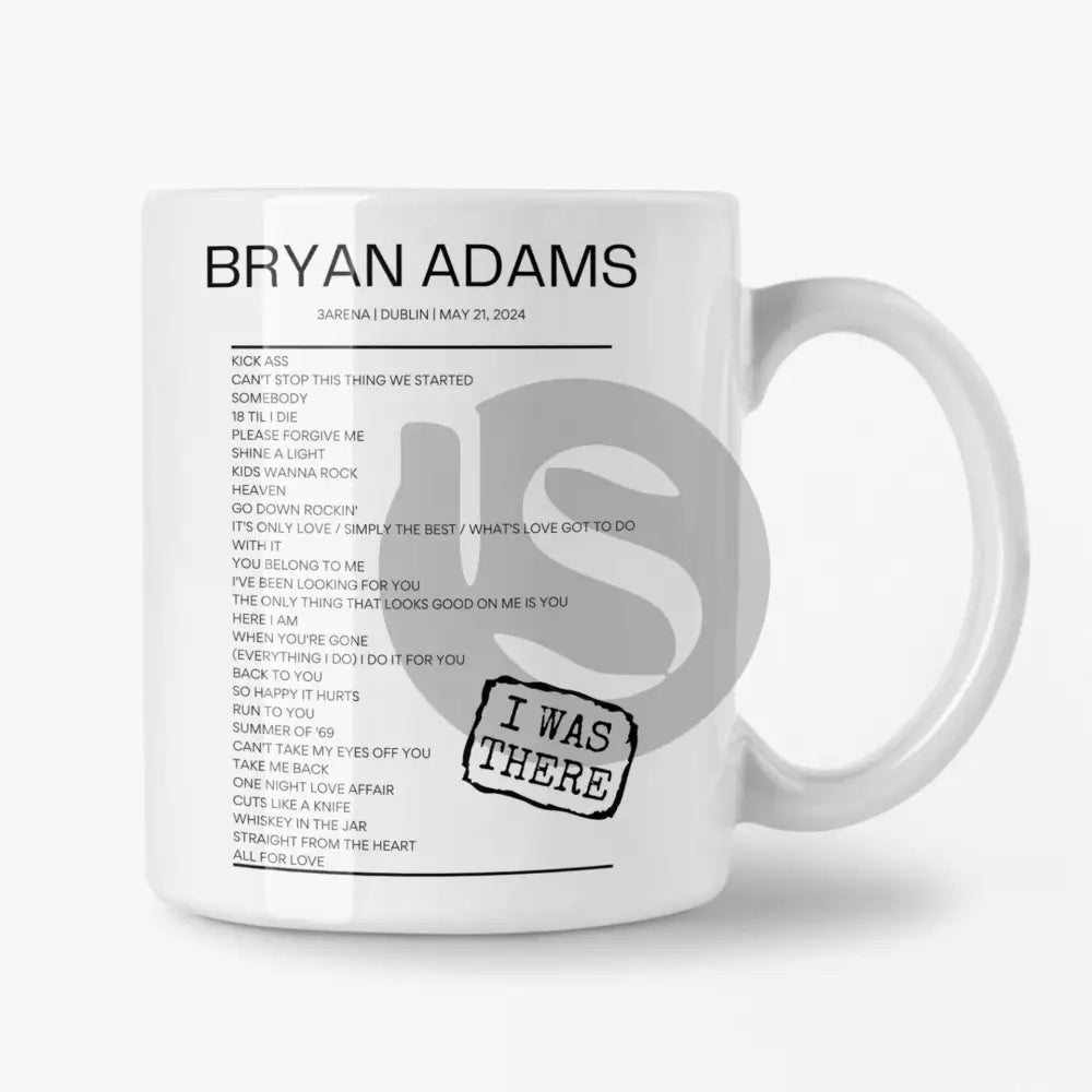 Bryan Adams 3Arena Dublin May 21, 2024 Replica Setlist Mug - Setlist