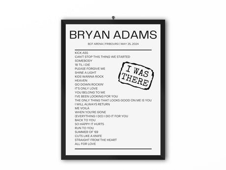 Bryan Adams BCF Arena Fribourg May 25, 2024 Replica Setlist - Setlist