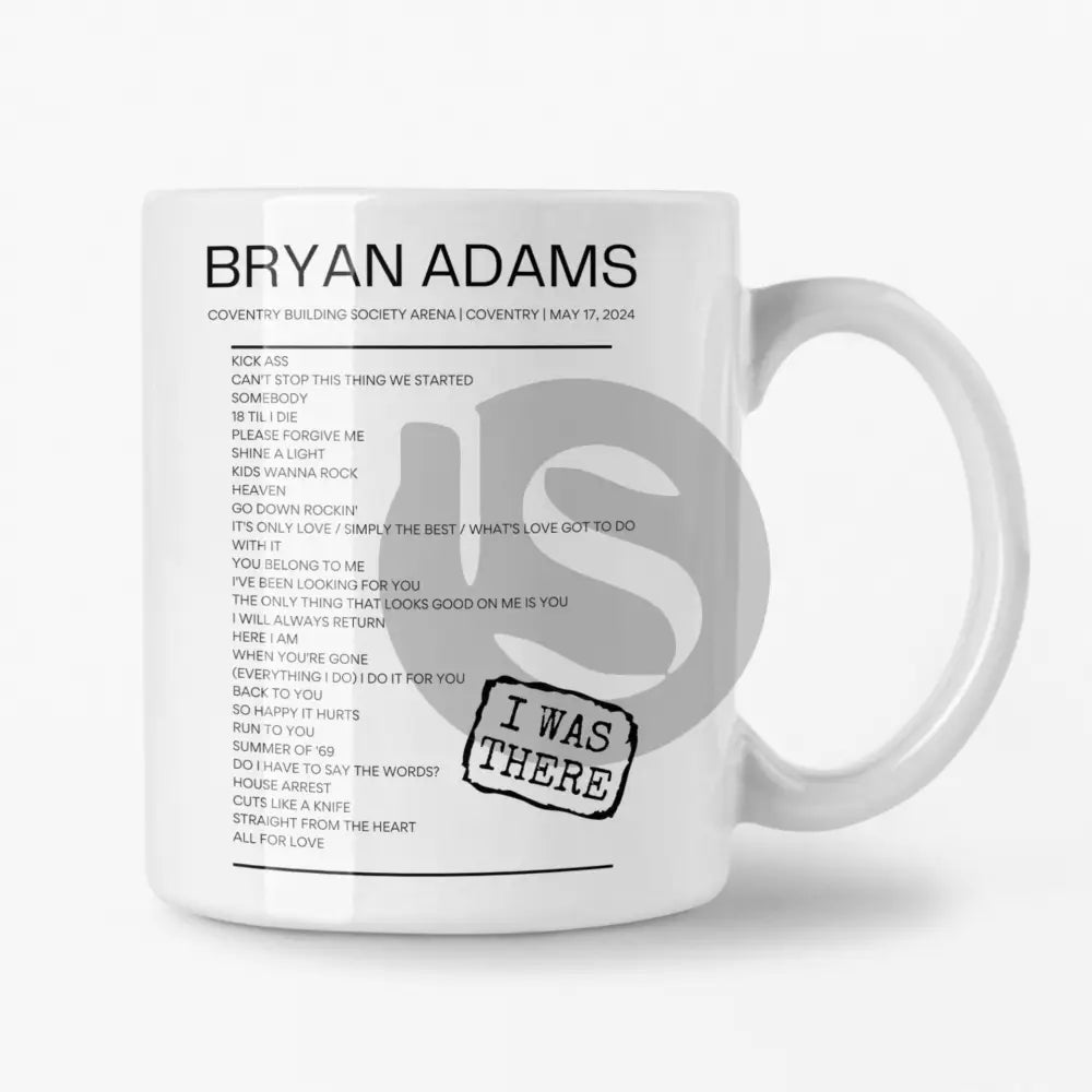 Bryan Adams Coventry Building Society Arena Coventry May 17, 2024 Replica Setlist Mug - Setlist