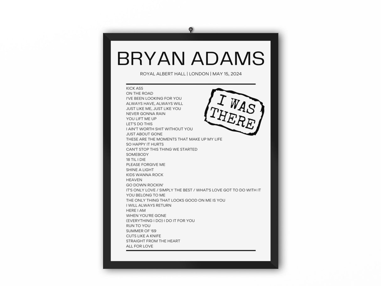 Bryan Adams Royal Albert Hall London May 15, 2024 Replica Setlist - Setlist