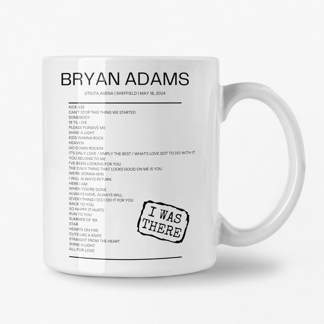 Bryan Adams Utilita Arena Sheffield May 18, 2024 Replica Setlist Mug - Setlist