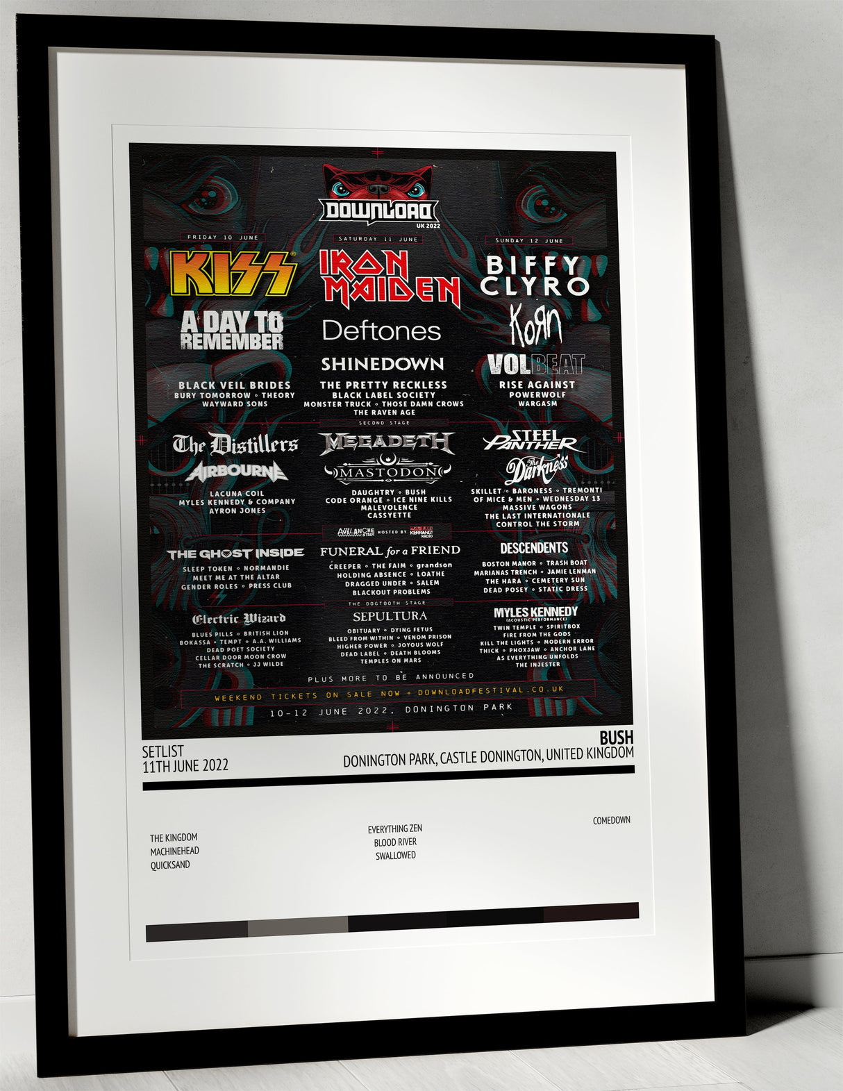 Bush Donington Park Castle Donington 11th June 2022 - Setlist Tour Poster - Setlist