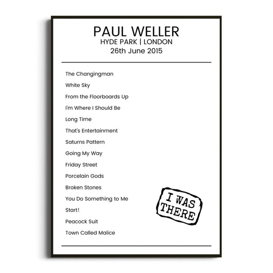 Paul Weller London 26 June 2015 Setlist Poster