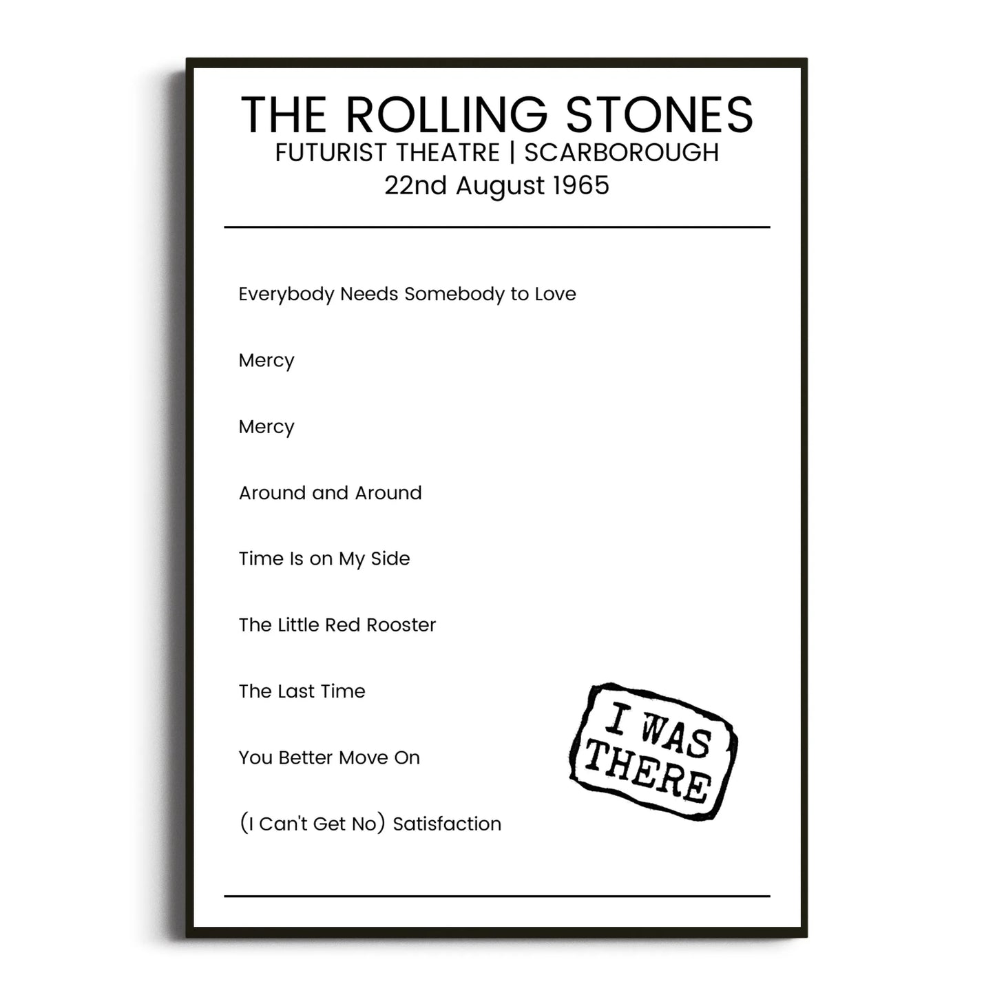 The Rolling Stones Scarborough 22 August 1965 Setlist Poster