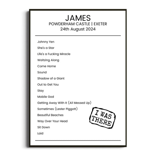 James Exeter 24 August 2024 Setlist Poster