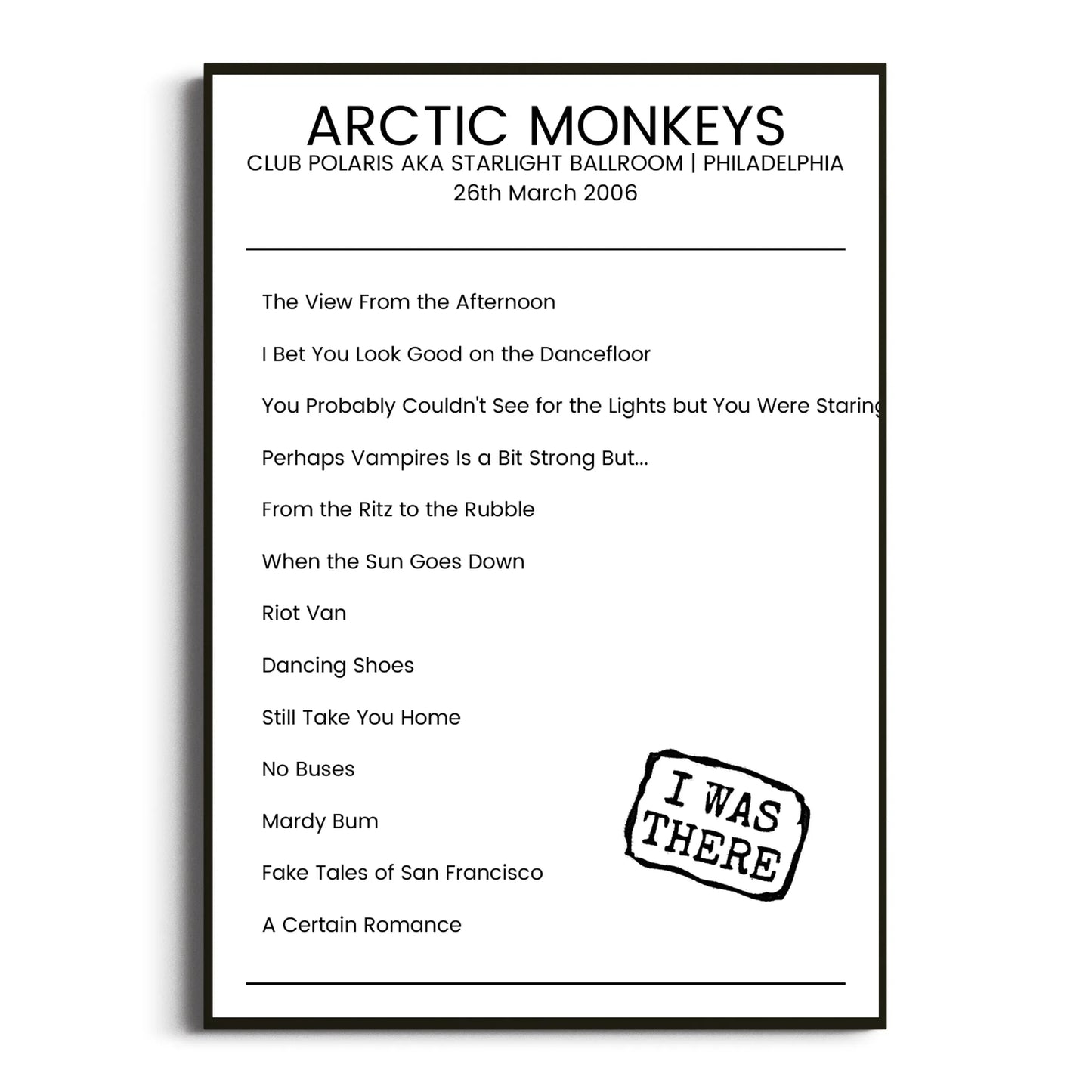 Arctic Monkeys Philadelphia 26 March 2006 Setlist Poster