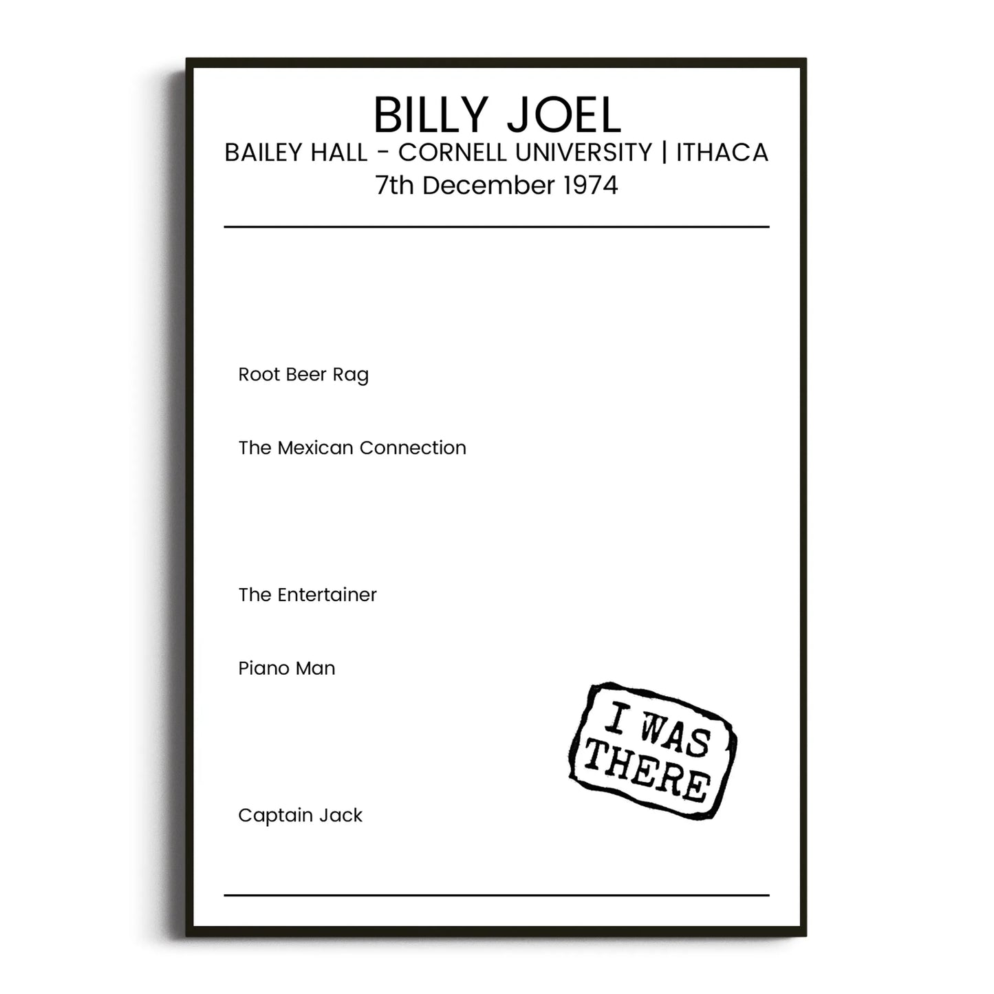 Billy Joel Ithaca 07 December 1974 Setlist Poster