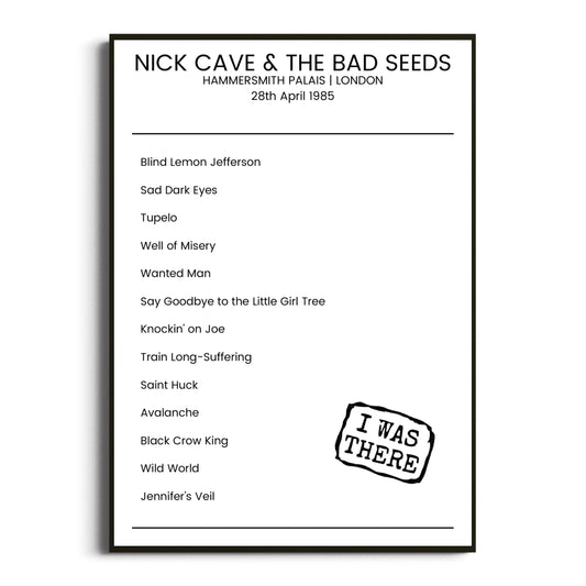 Nick Cave & the Bad Seeds London 28 April 1985 Setlist Poster