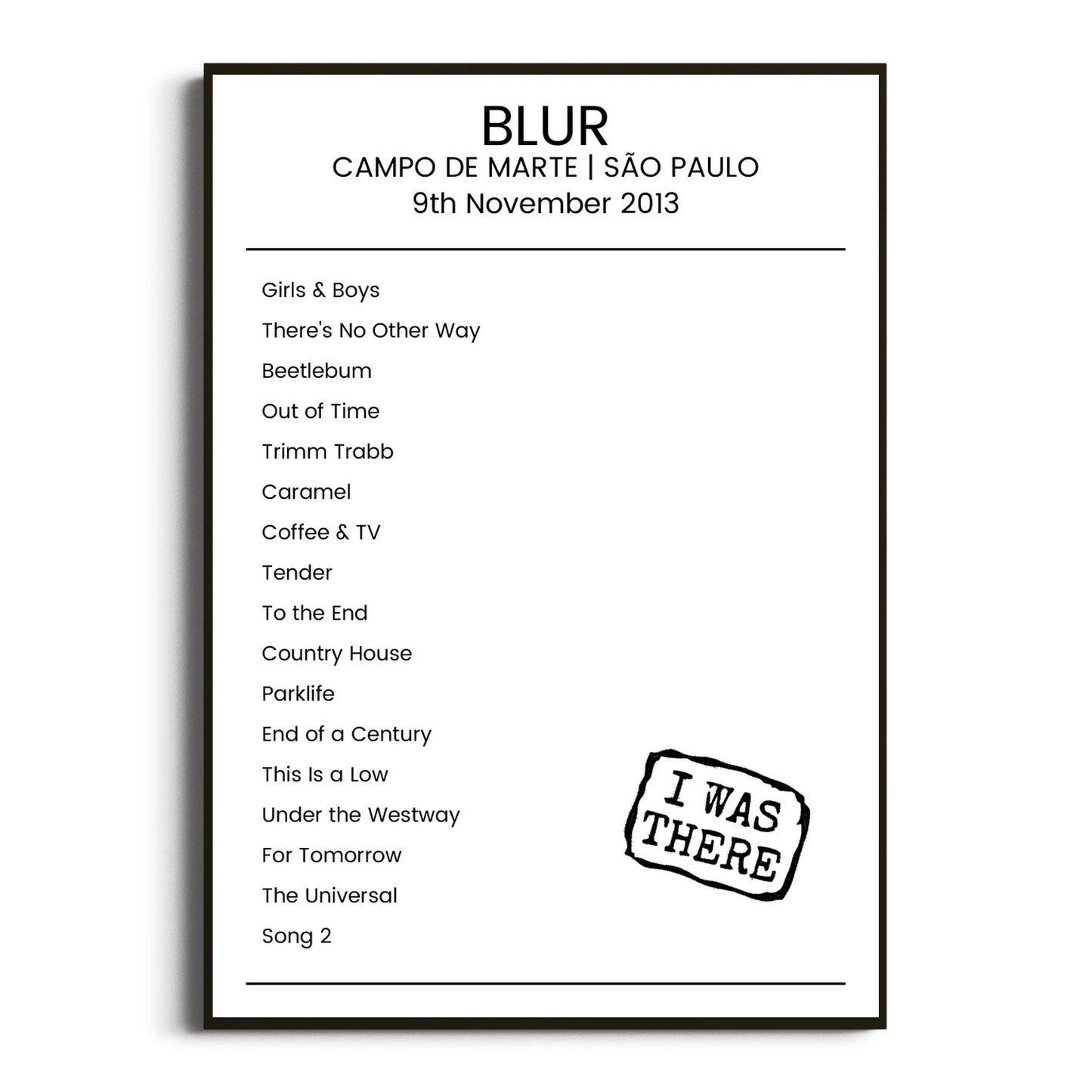 Blur São Paulo 09 November 2013 Setlist Poster