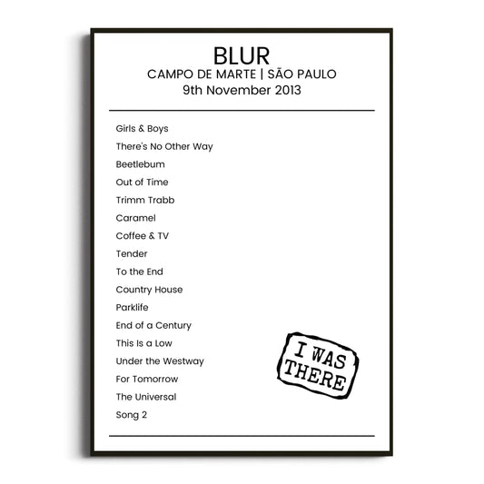 Blur São Paulo 09 November 2013 Setlist Poster