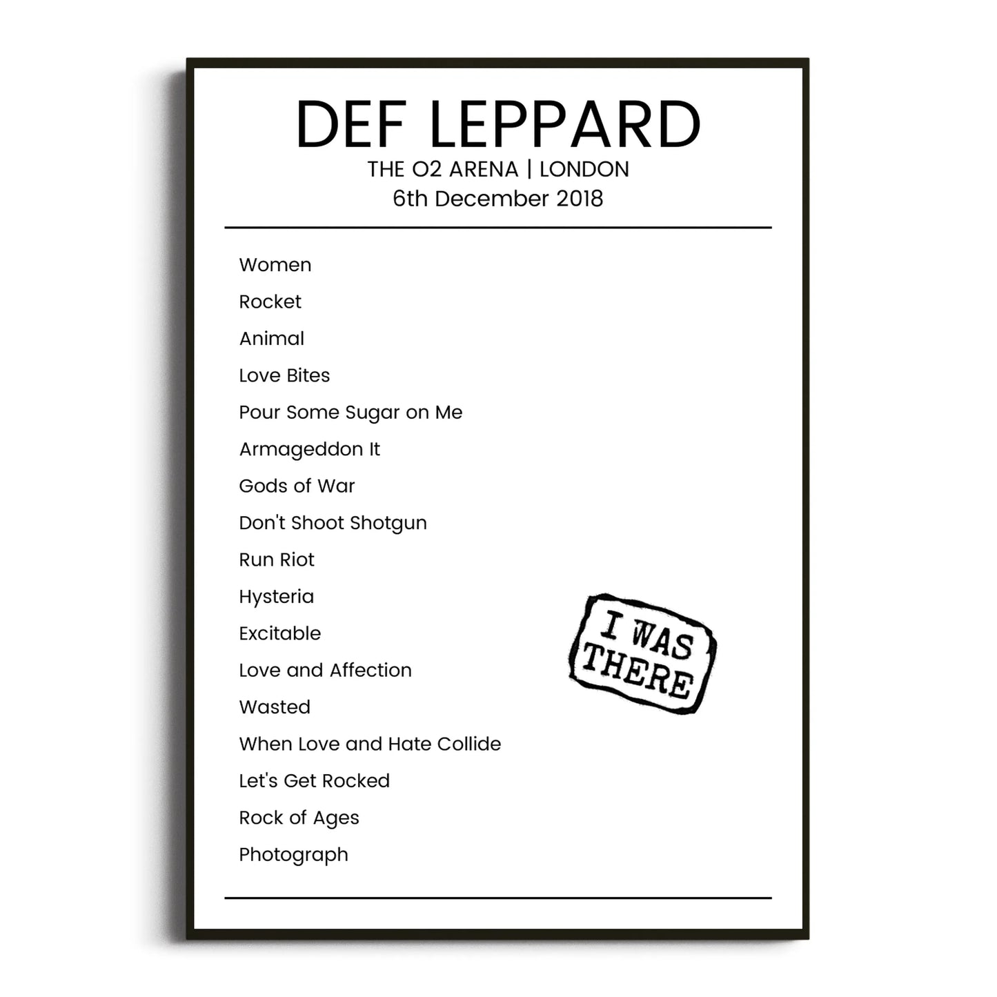 Def Leppard London 06 December 2018 Setlist Poster