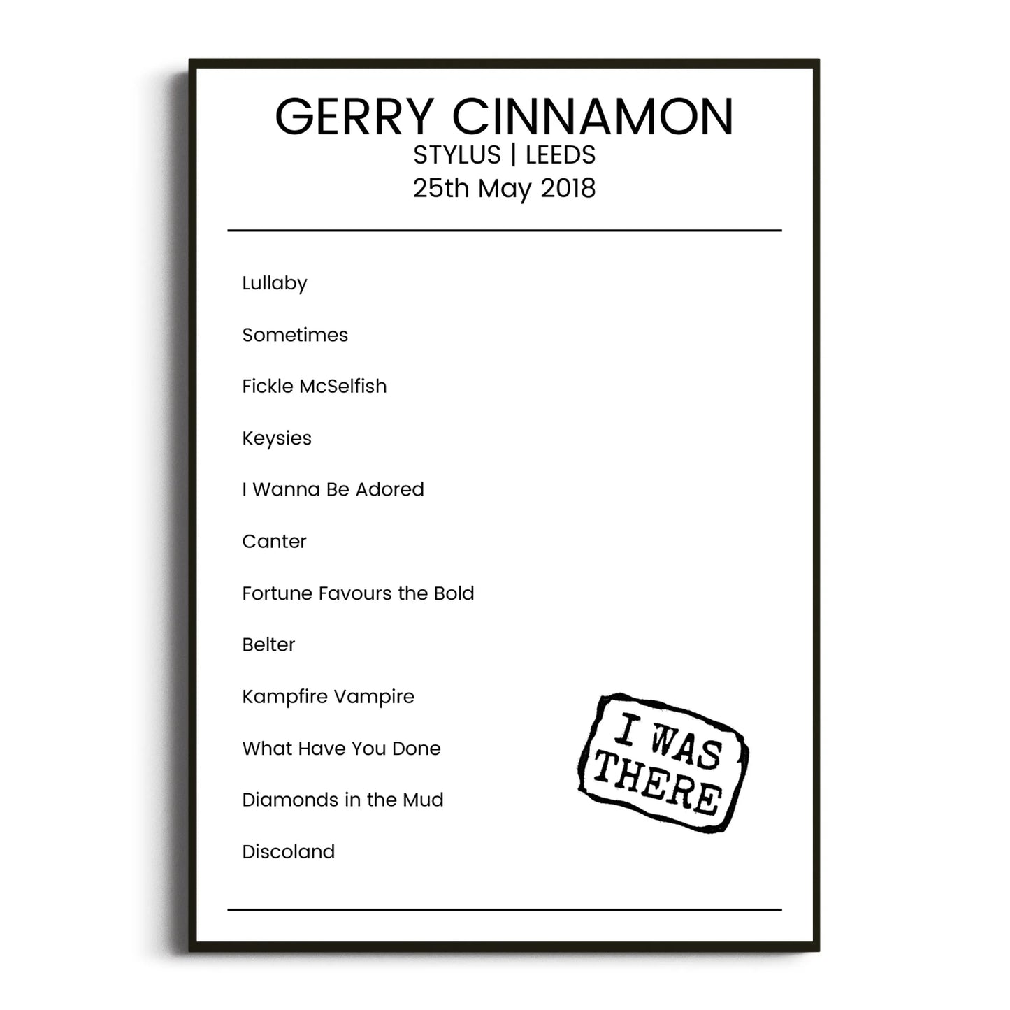 Gerry Cinnamon Leeds 25 May 2018 Setlist Poster