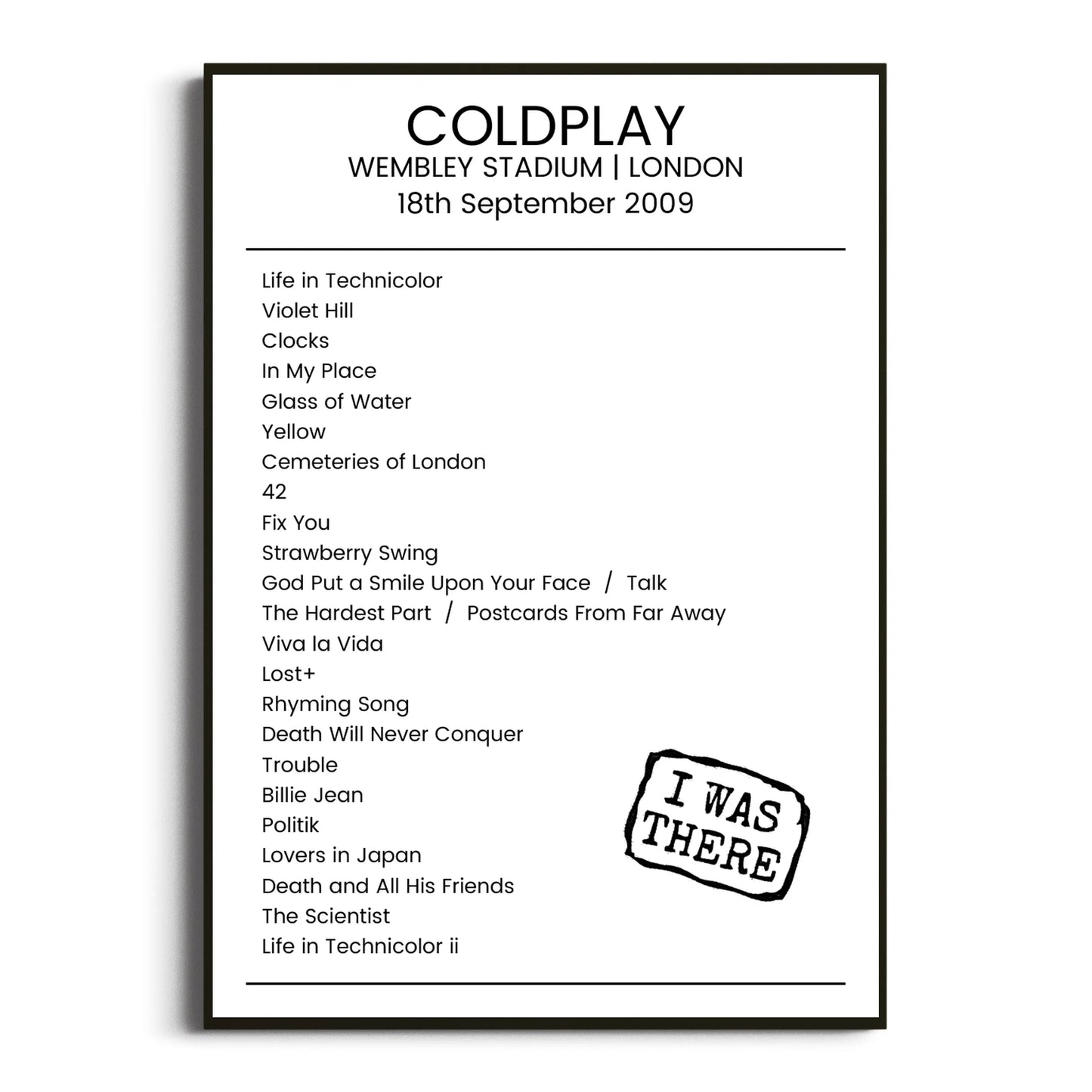 Coldplay London 18 September 2009 Setlist Poster