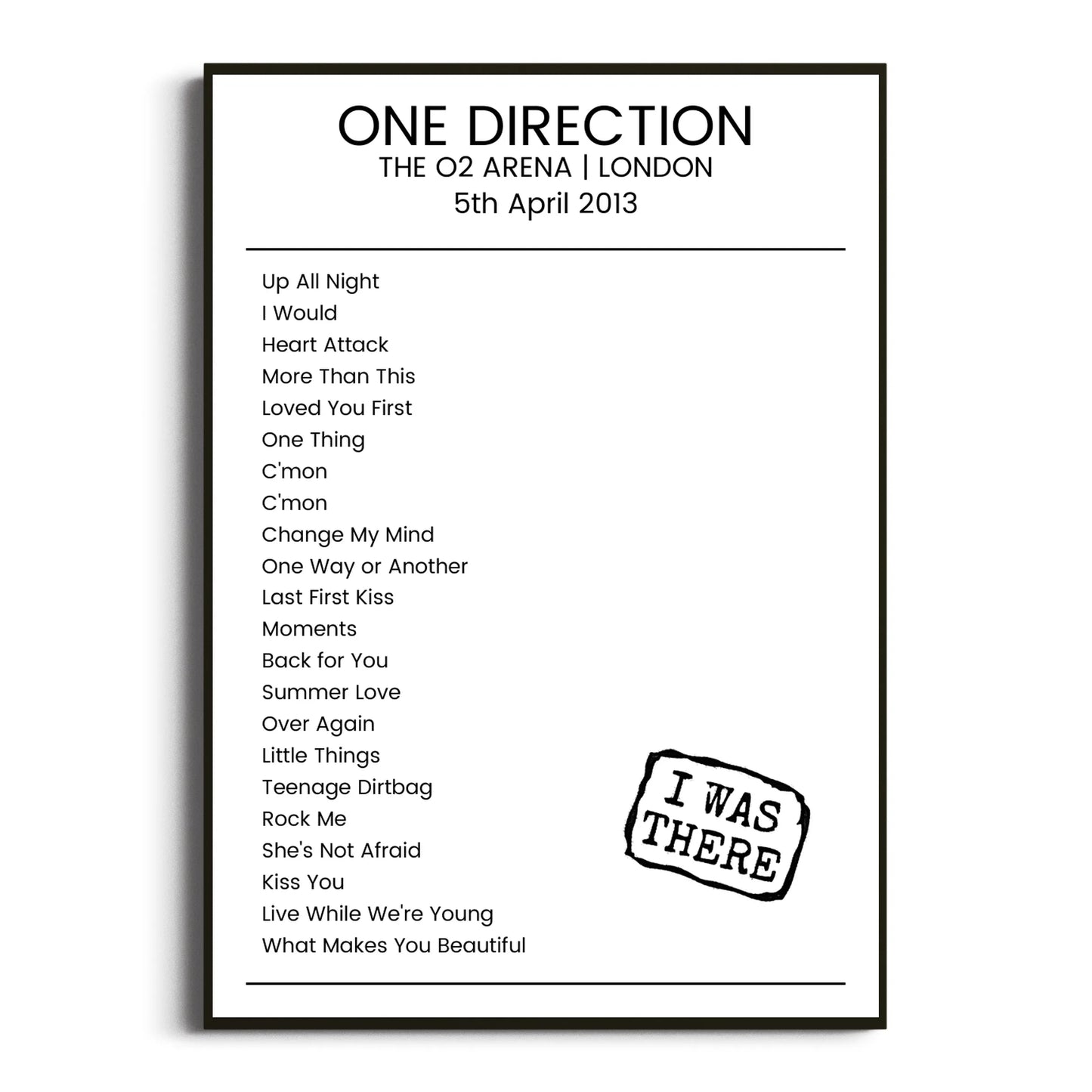 One Direction London 05 April 2013 Setlist Poster