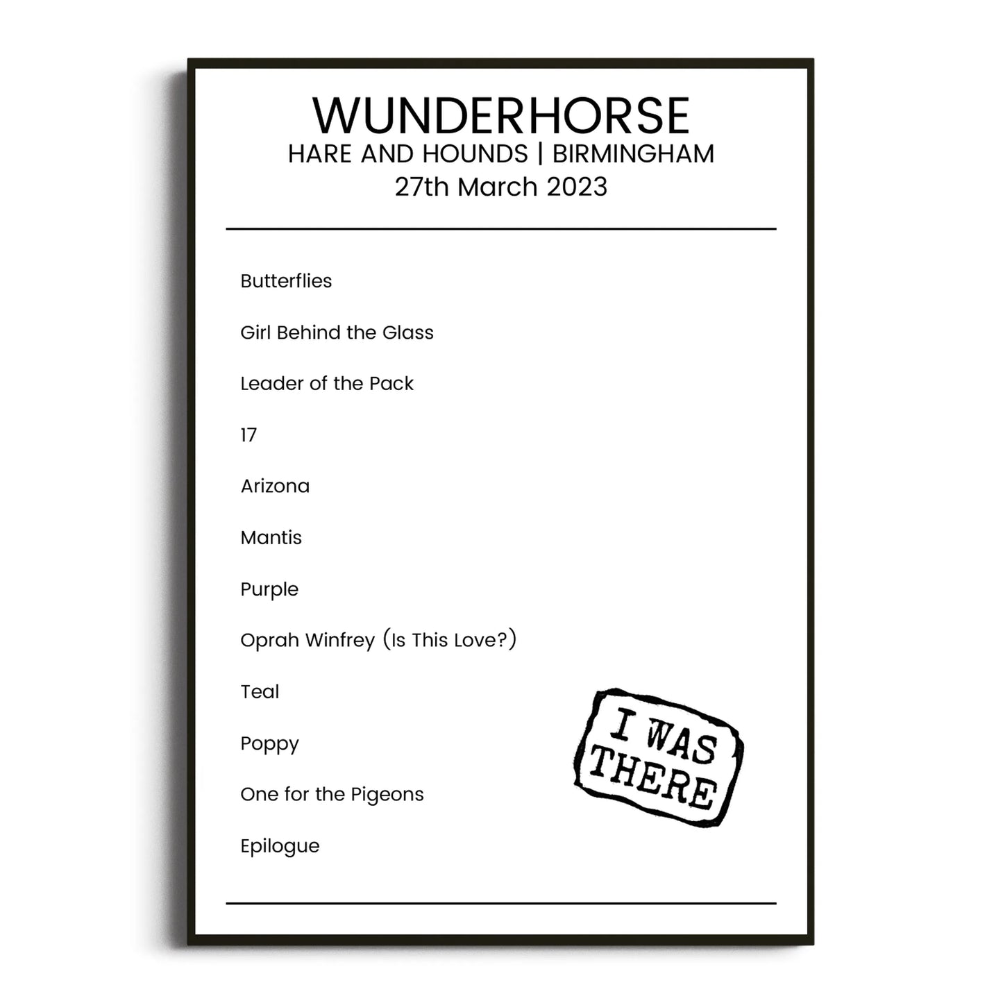 Wunderhorse Birmingham 27 March 2023 Setlist Poster