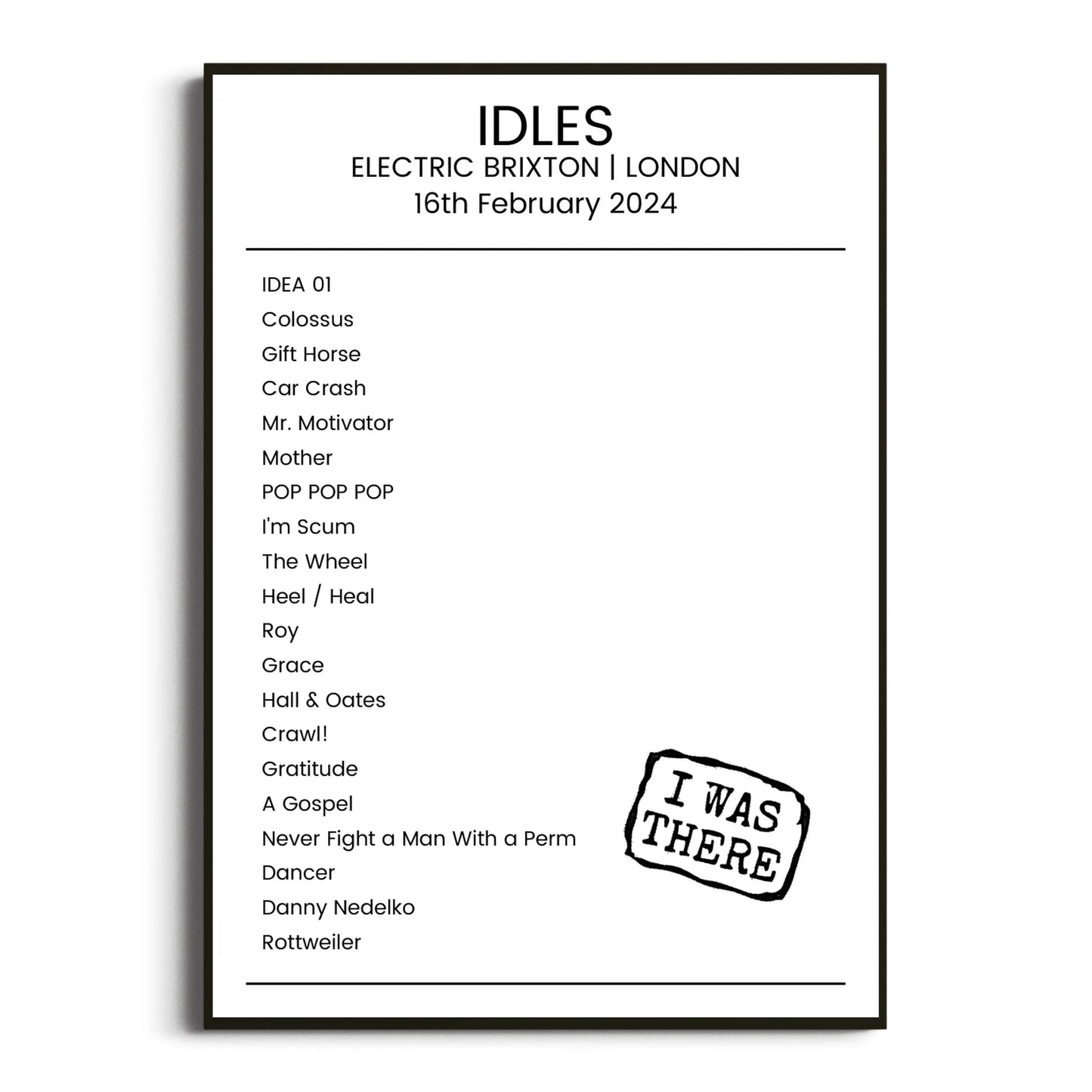 IDLES London 16 February 2024 Setlist Poster