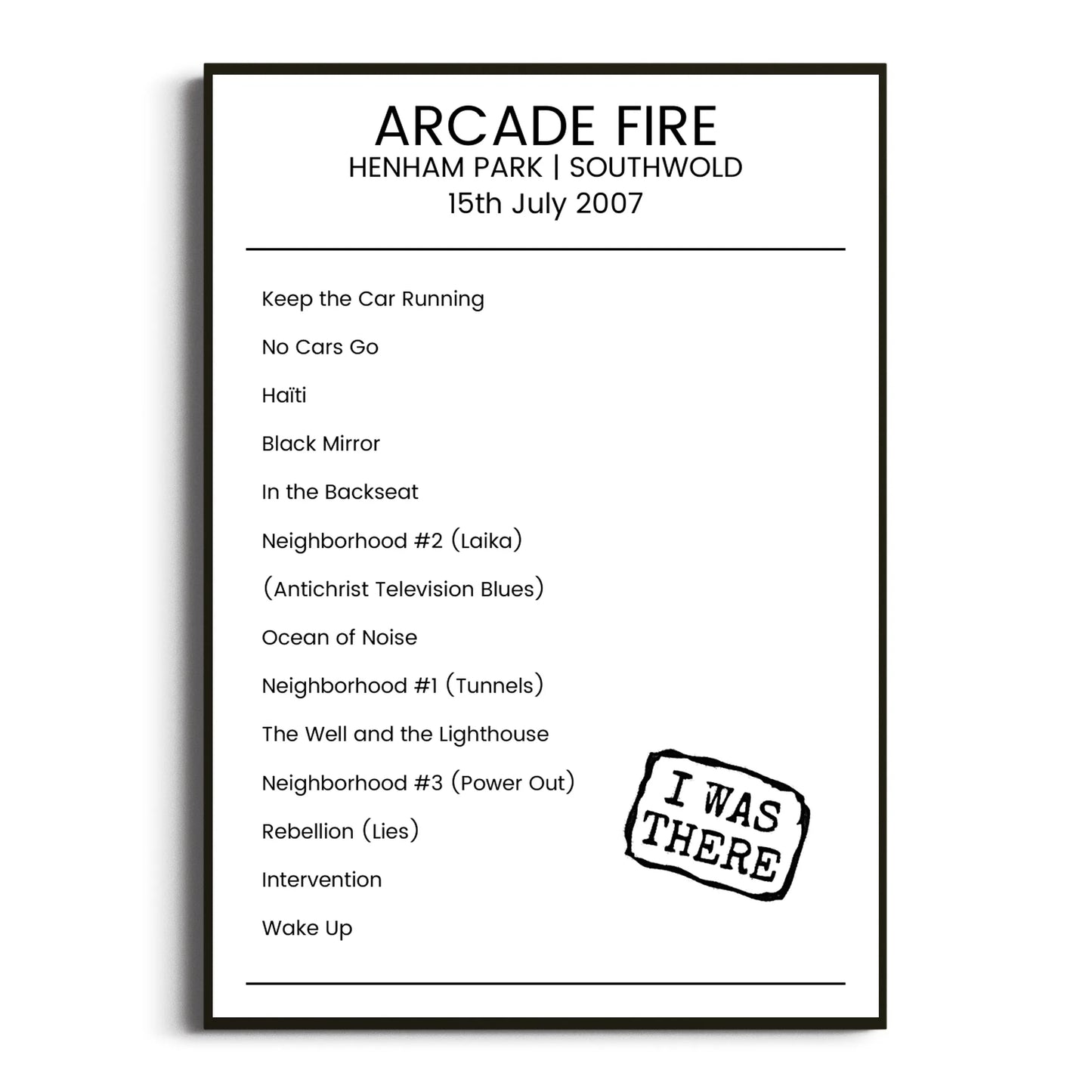 Arcade Fire Southwold 15 July 2007 Setlist Poster