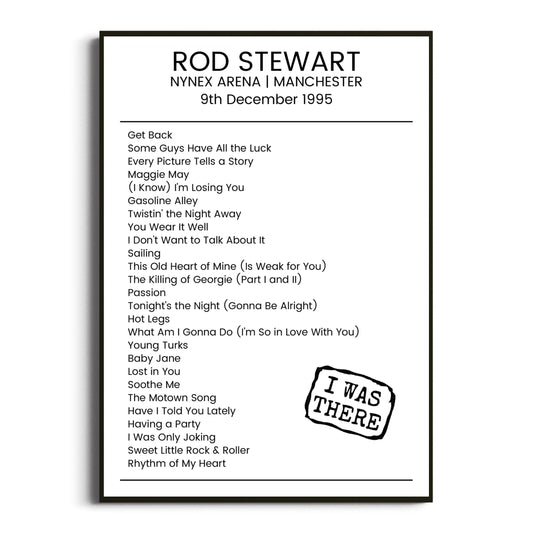 Rod Stewart Manchester 09 December 1995 Setlist Poster