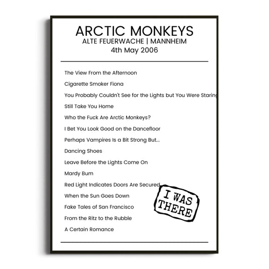 Arctic Monkeys Mannheim 04 May 2006 Setlist Poster