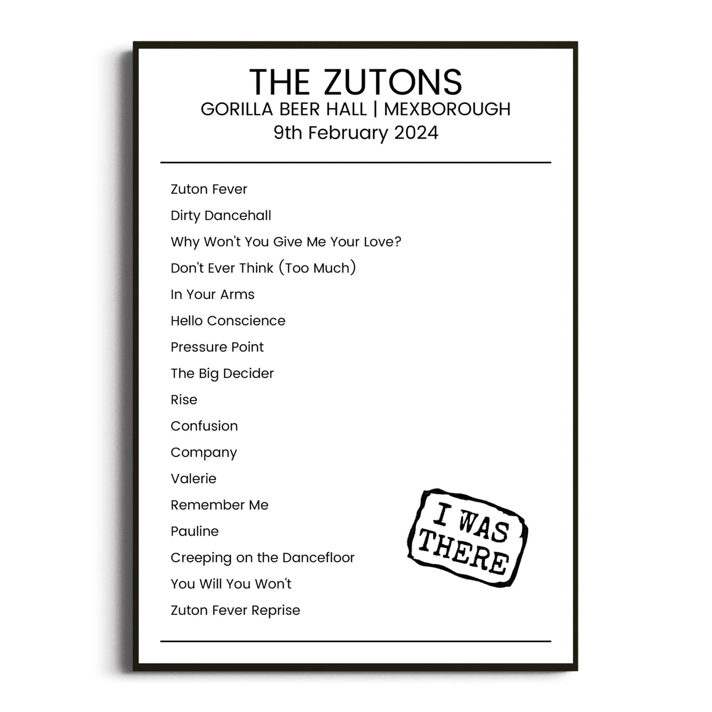 The Zutons Mexborough 09 February 2024 Setlist Poster