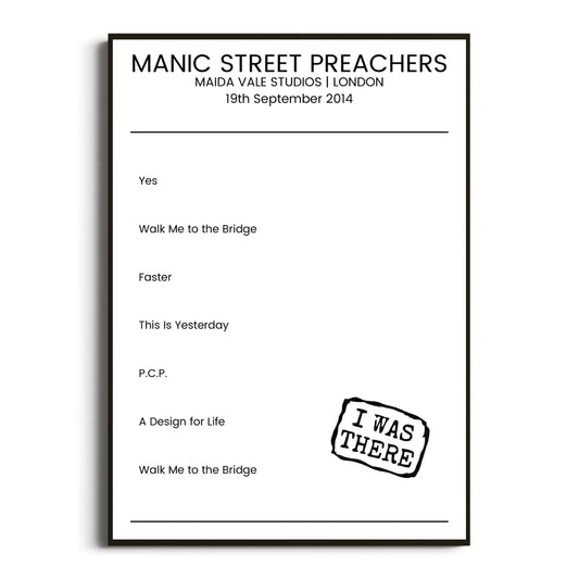 Manic Street Preachers London 19 September 2014 Setlist Poster