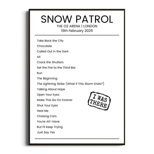 Snow Patrol London 15 February 2025 Setlist Poster