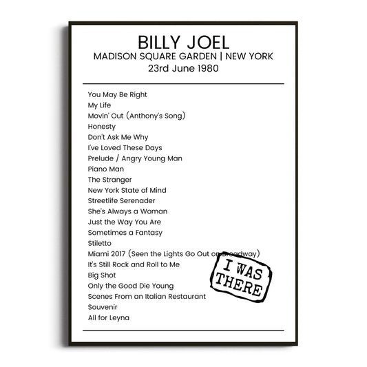 Billy Joel New York 23 June 1980 Setlist Poster