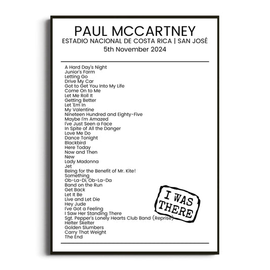 Paul McCartney San José 05 November 2024 Setlist Poster