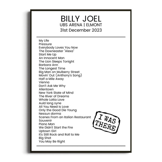 Billy Joel Elmont 31 December 2023 Setlist Poster