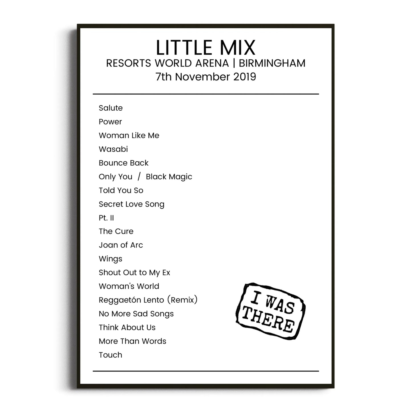 Little Mix Birmingham 07 November 2019 Setlist Poster