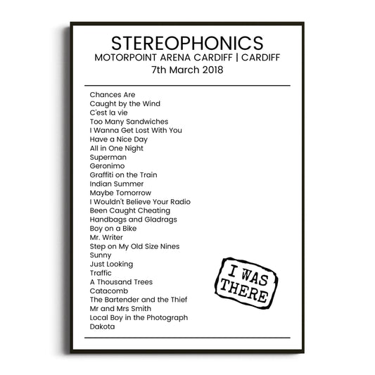 Stereophonics Cardiff 07 March 2018 Setlist Poster