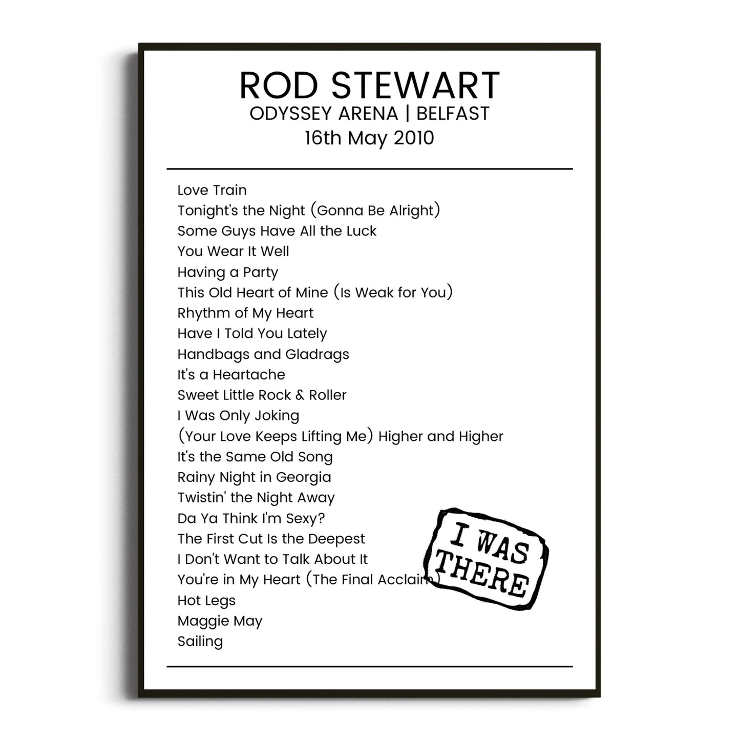 Rod Stewart Belfast 16 May 2010 Setlist Poster