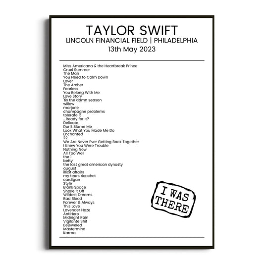 Taylor Swift Philadelphia 13 May 2023 Setlist Poster