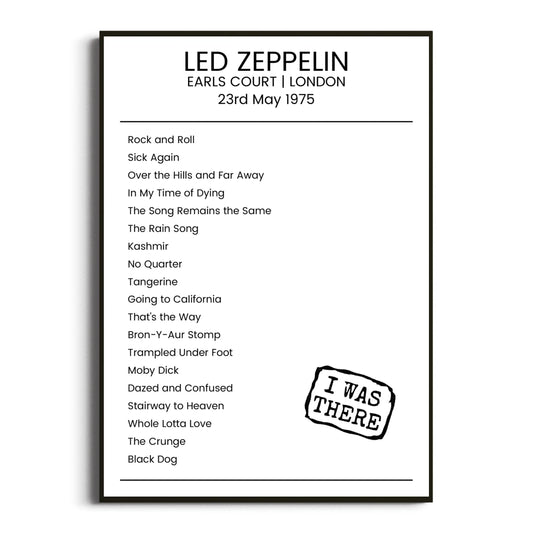 Led Zeppelin London 23 May 1975 Setlist Poster